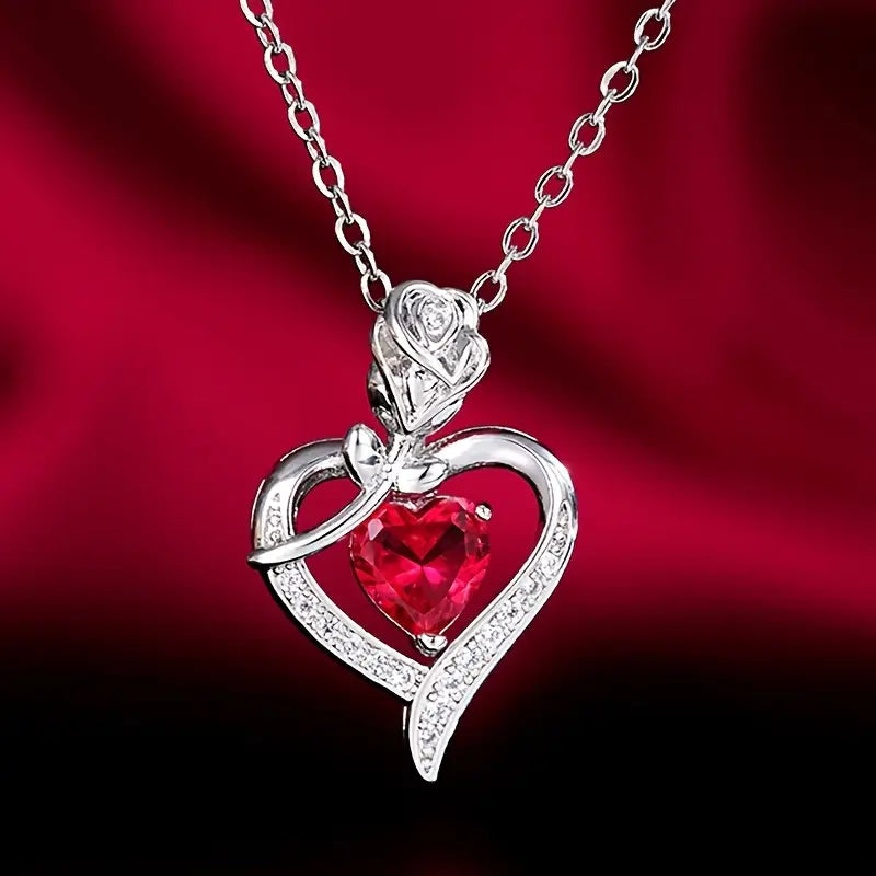 Silver Ruby Heart Pendant Necklace by Harrison & James - necklace product image 4