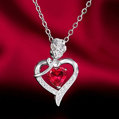 Silver Ruby Heart Pendant Necklace by Harrison & James - necklace product image 4