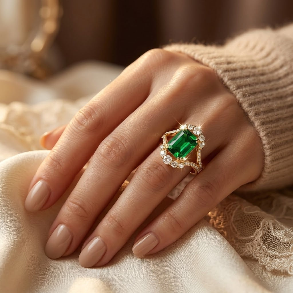 Gold Emerald Halo Ring by Harrison & James - ring product image 2