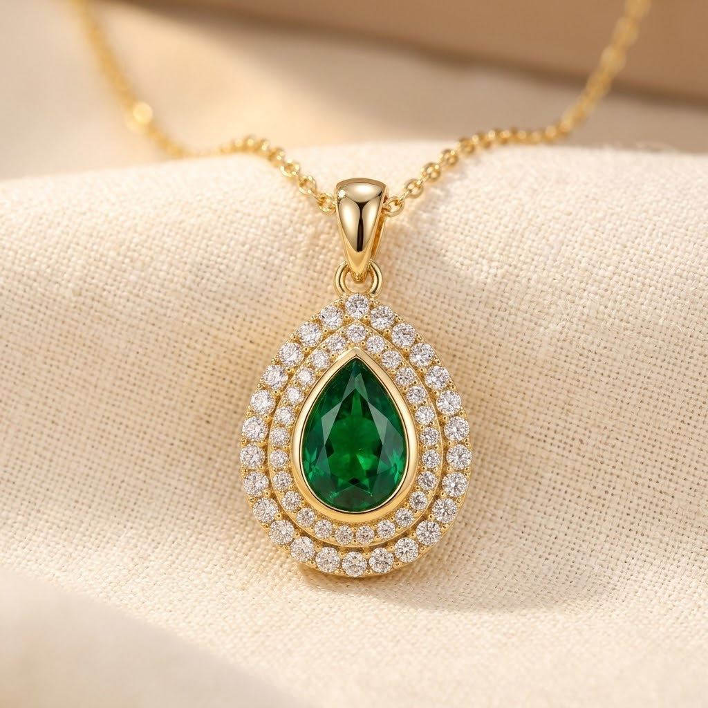 Gold Emerald Teardrop Necklace by Harrison & James - necklace product image 2