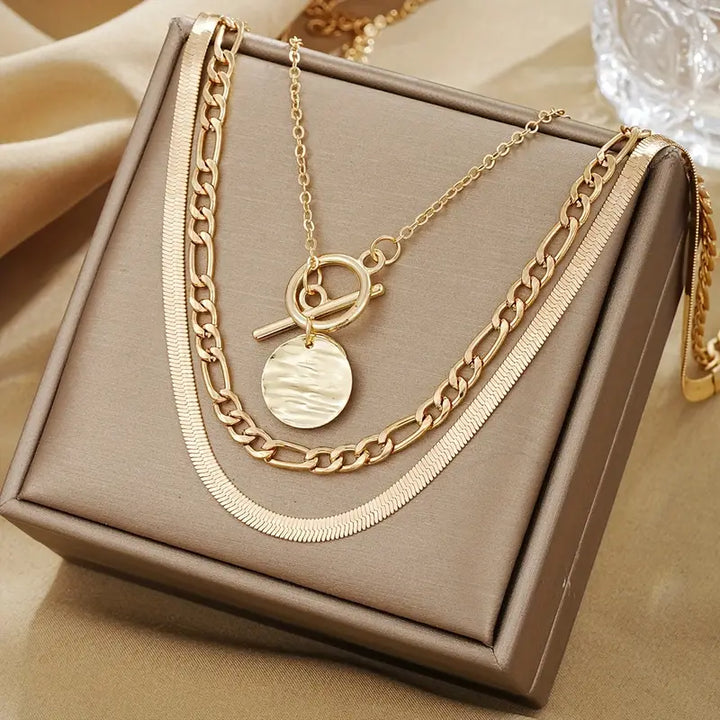 Savira Textured Coin Layered Necklace | Gold by Harrison & James - necklace product image 1
