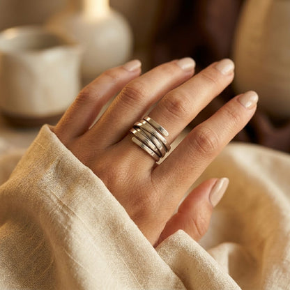 Silver Multi Band Wrap Ring by Harrison & James - ring product image 2