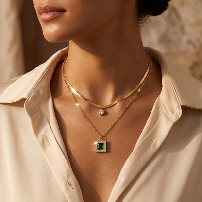 Gold Emerald Layered Necklace by Harrison & James - necklace product image 2