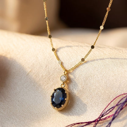 Gold Sapphire Oval Drop Necklace by Harrison & James - necklace product image 1
