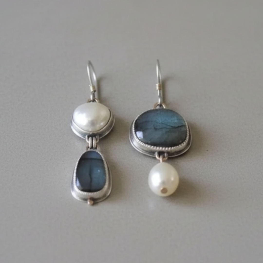 Vintage Blue Stone Pearl Earrings by Harrison & James - earrings product image 2