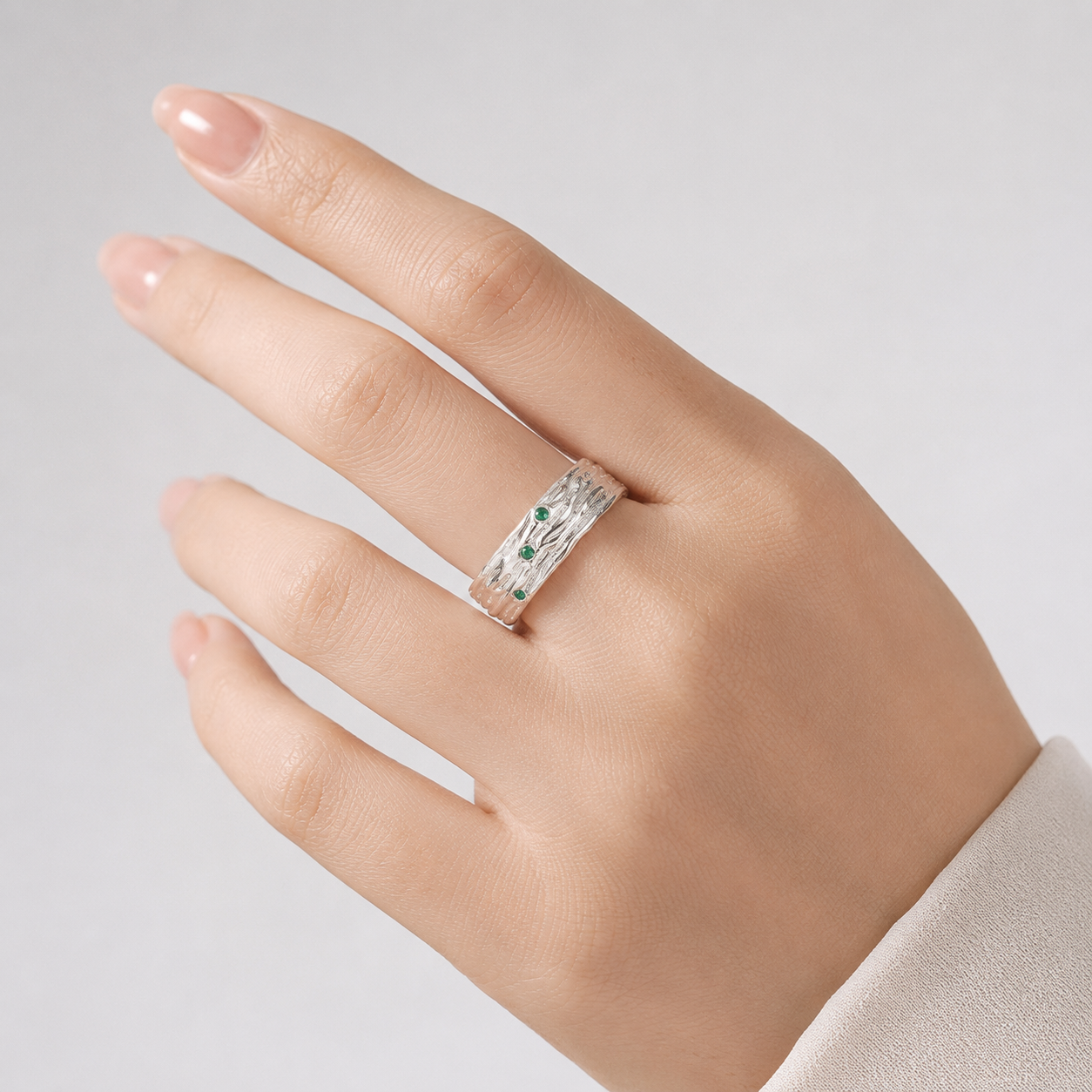 EMERALD TEXTURED CUFF RING - (ADJUSTABLE) by Harrison & James - ring product image 4