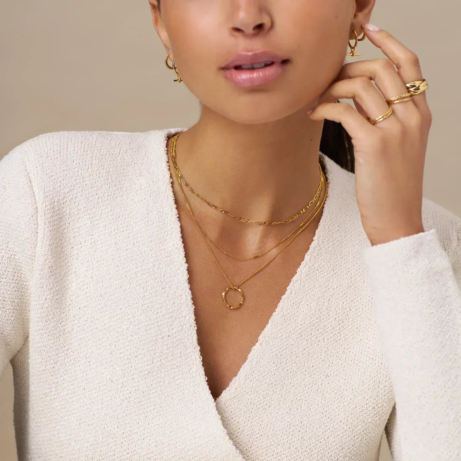 Circa™ | Gold Open Circle Three Row Necklace by Harrison & James - necklace product image 5