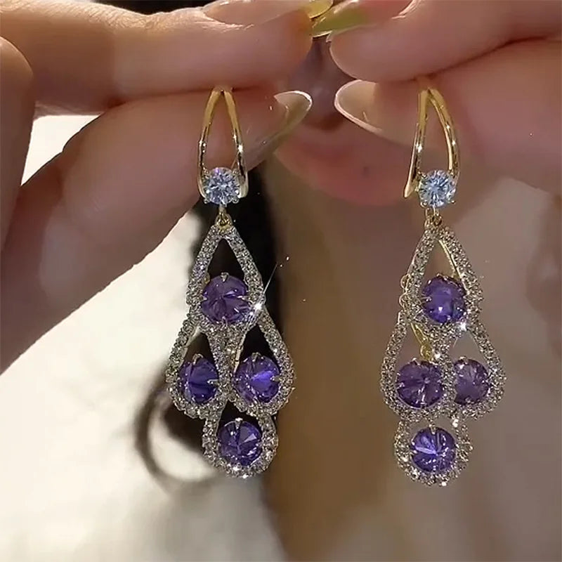 Purple Crystal Drop Earrings by Harrison & James - earrings product image 6