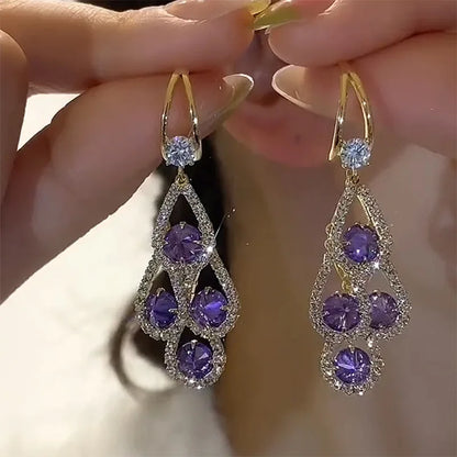 Purple Crystal Drop Earrings by Harrison & James - earrings product image 1