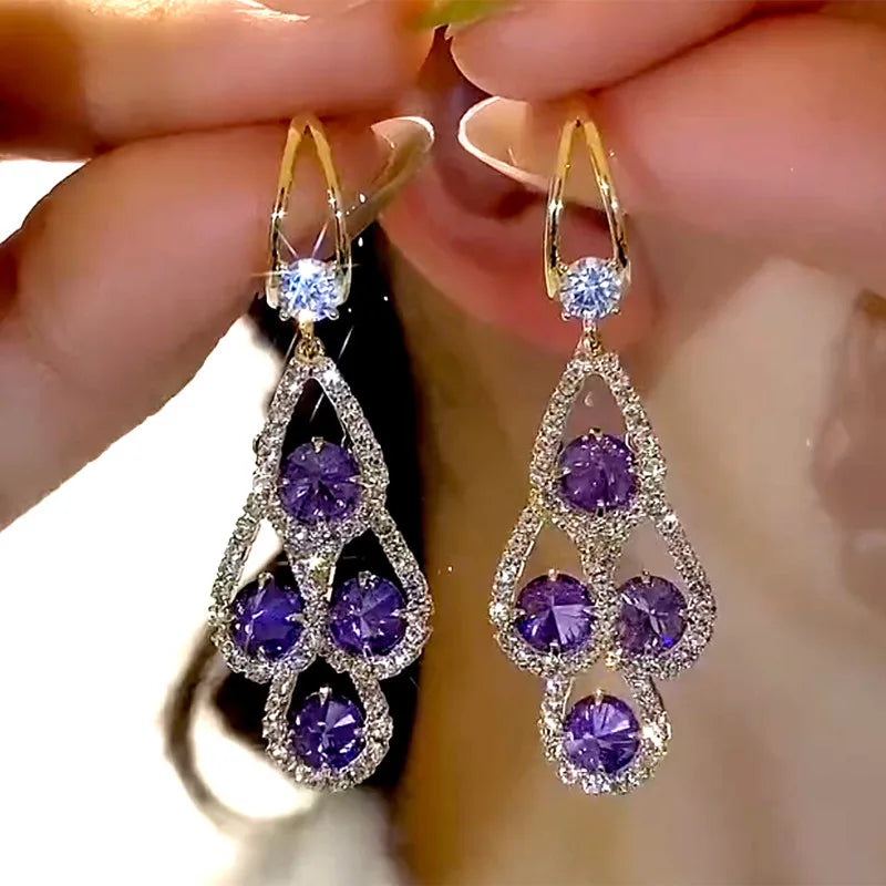 Purple Crystal Drop Earrings by Harrison & James - earrings product image 5