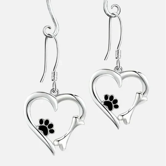 Yaritza™ – Silver Paw & Heart Drop Earrings by Harrison & James - earrings product image 4