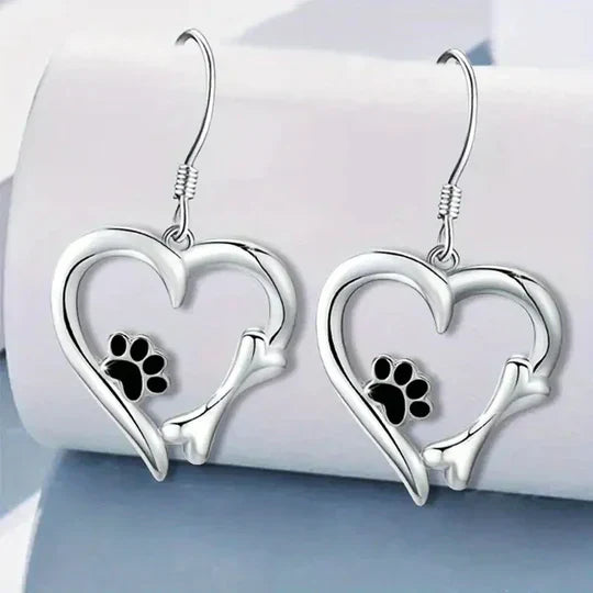 Yaritza™ – Silver Paw & Heart Drop Earrings by Harrison & James - earrings product image 3