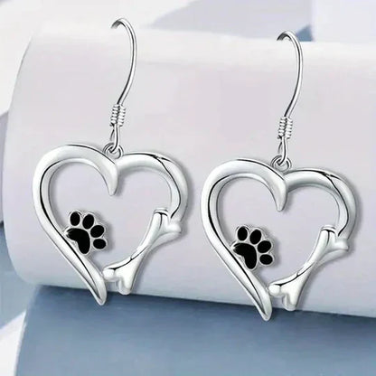 Yaritza™ – Silver Paw & Heart Drop Earrings by Harrison & James - earrings product image 3