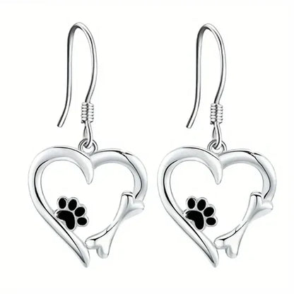 Yaritza™ – Silver Paw & Heart Drop Earrings by Harrison & James - earrings product image 2