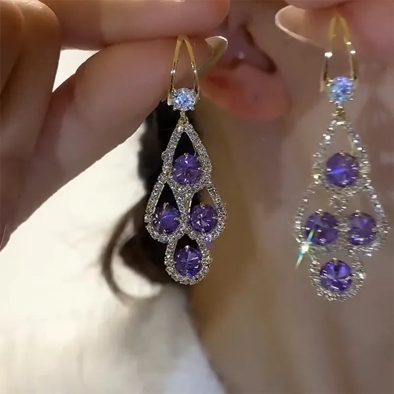 Purple Crystal Drop Earrings by Harrison & James - earrings product image 2