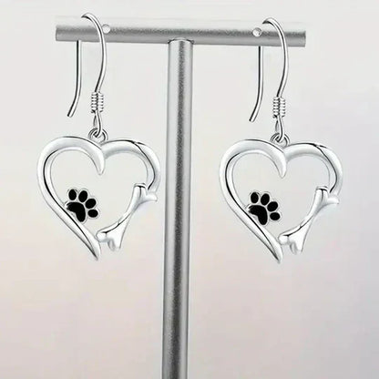 Yaritza™ – Silver Paw & Heart Drop Earrings by Harrison & James - earrings product image 1