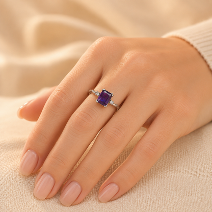 Silver Amethyst Emerald-Cut Ring by Harrison & James - ring product image 2