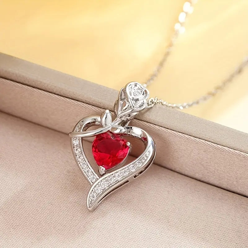 Silver Ruby Heart Pendant Necklace by Harrison & James - necklace product image 1