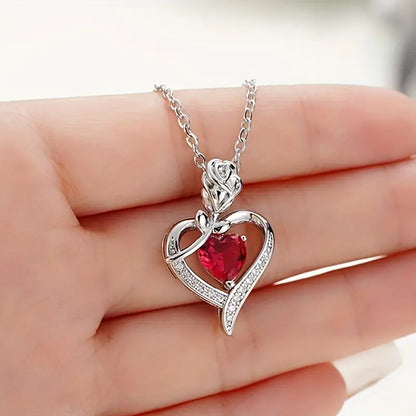 Silver Ruby Heart Pendant Necklace by Harrison & James - necklace product image 3