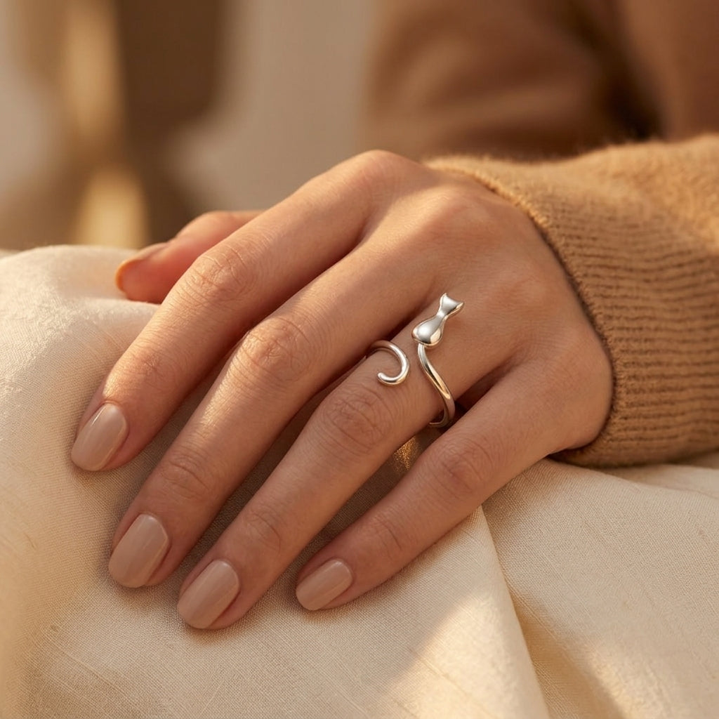 Silver Cat Motif Ring by Harrison & James - ring product image 2
