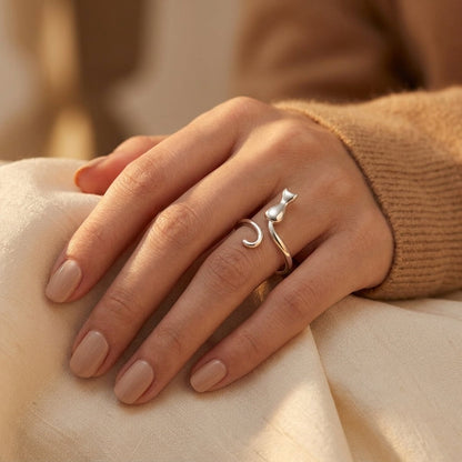 Silver Cat Motif Ring by Harrison & James - ring product image 2