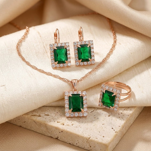 Gold Emerald Rectangular Jewelry Set by Harrison & James - jewelry set product image 1
