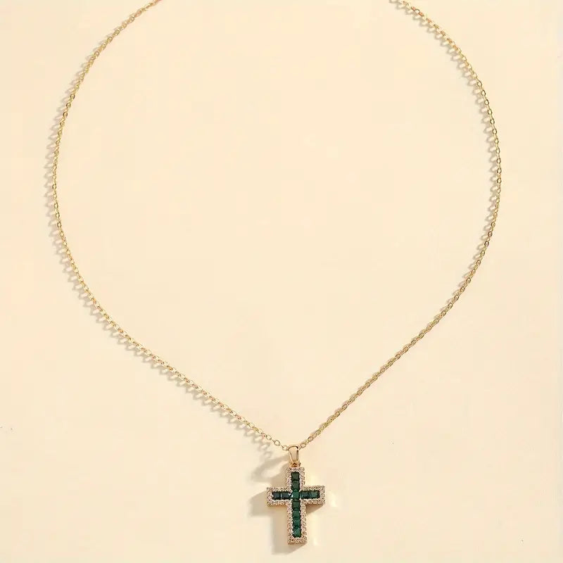 Solene Emerald Cross Pendant Necklace | Gold by Harrison & James - necklace product image 3