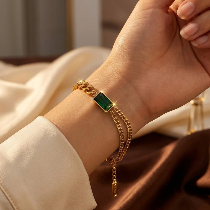 Gold Emerald Bar Chain Bracelet by Harrison & James - bracelet product image 2