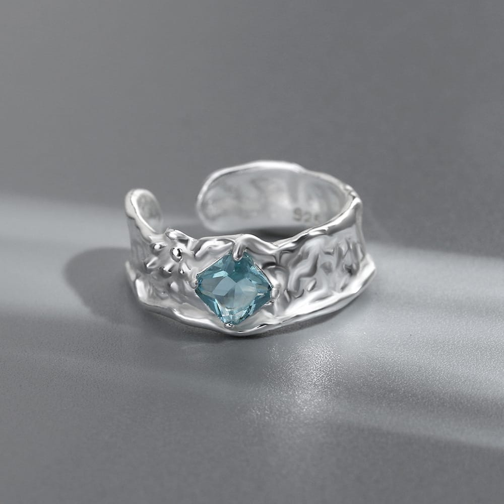SILVER AQUAMARINE TEXTURED RING - (ADJUSTABLE) by Harrison & James - ring product image 3