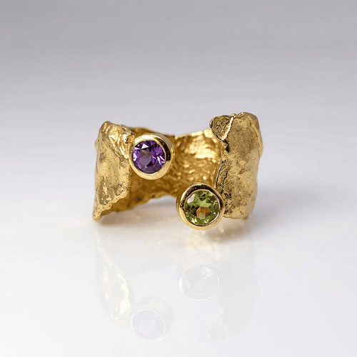 RUSTIC GOLD AMETHYST & PERIDOT RING - (ADJUSTABLE) by Harrison & James - ring product image 1