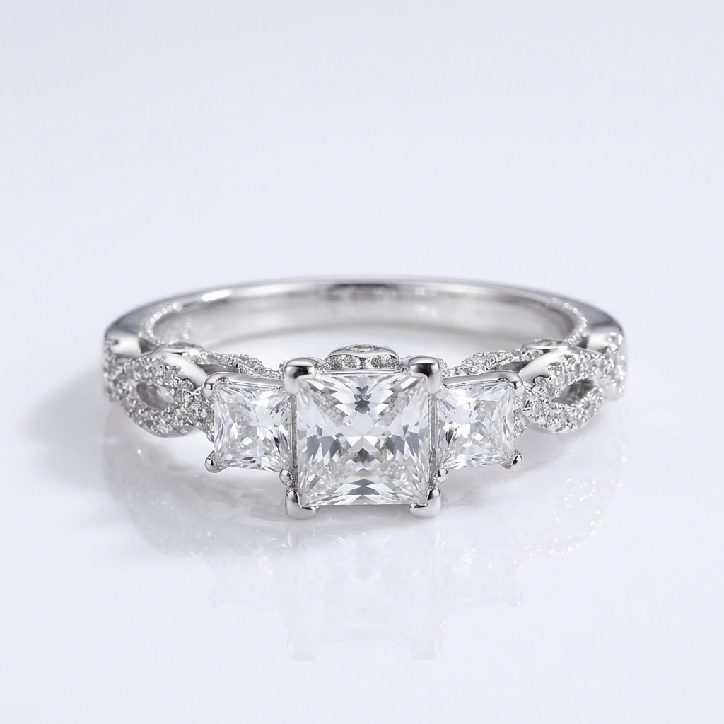 THREE STONE ZIRCONIA SILVER TWIST RING by Harrison & James - ring product image 1