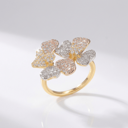 TRIPLE BUTTERFLY CRYSTAL GOLD RING by Harrison & James - ring product image 1