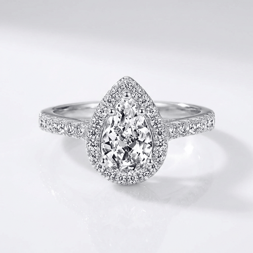 PEAR ZIRCONIA SILVER HALO RING by Harrison & James - ring product image 1