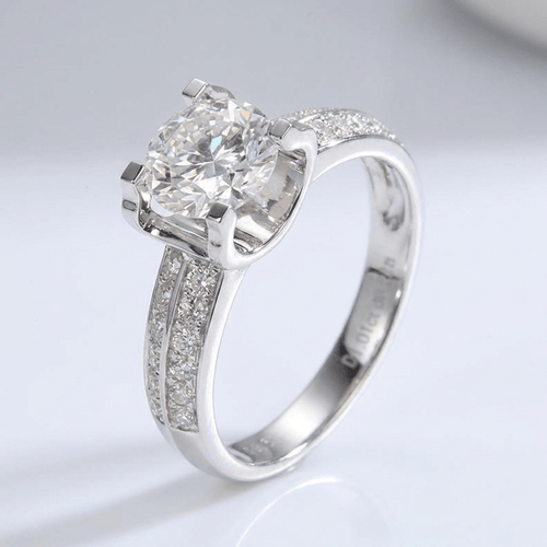 SILVER ROUND DIAMOND PAVE SOLITAIRE RING - (ADJUSTABLE) by Harrison & James - ring product image 1