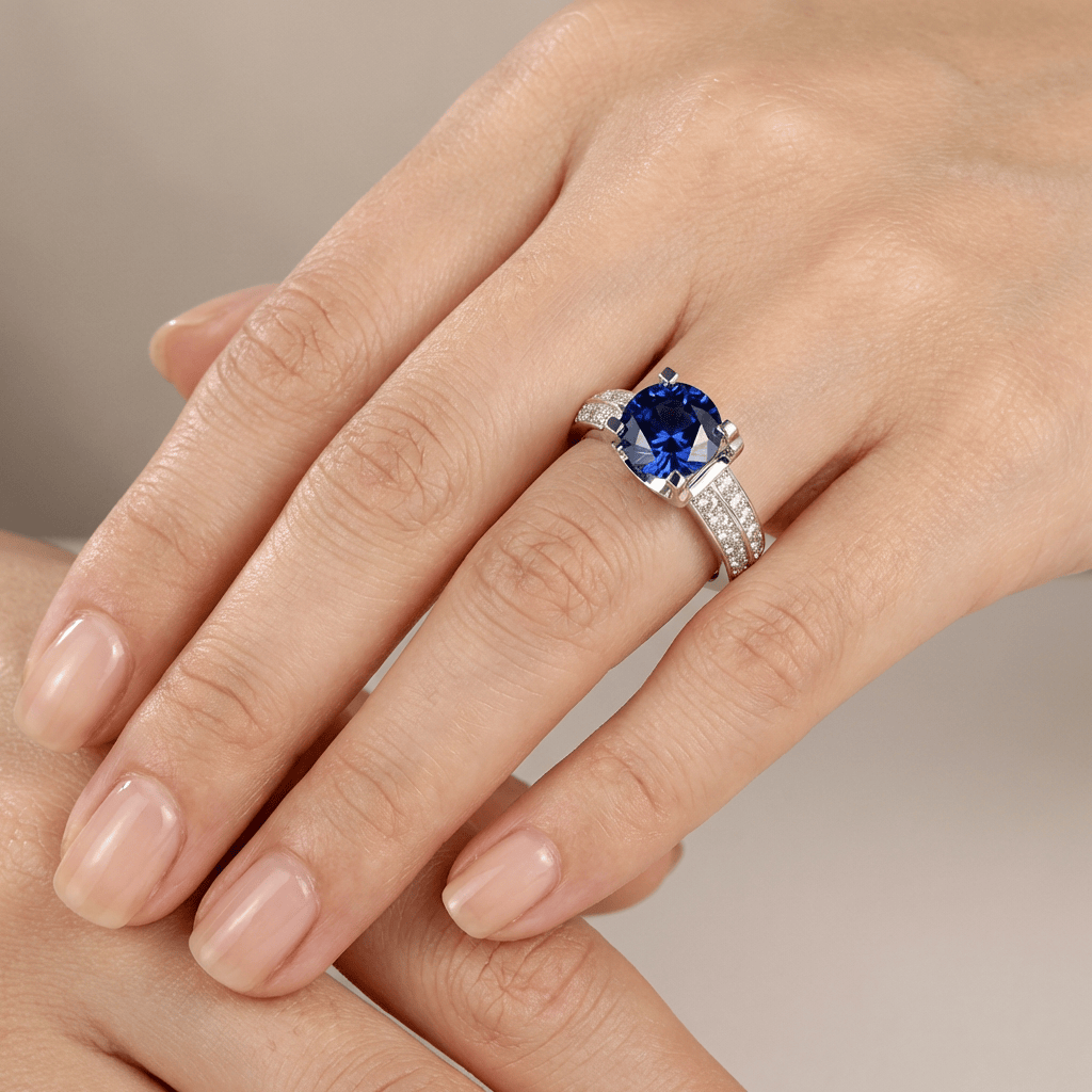 SILVER ROUND DIAMOND PAVE SOLITAIRE RING - (ADJUSTABLE) by Harrison & James - ring product image 6